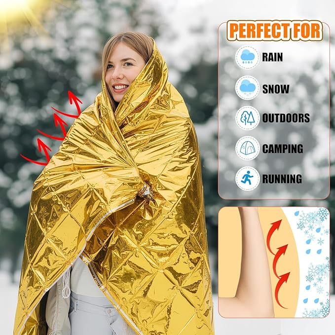 96 Pcs Emergency Blanket Thick Socks Winter Bulk Homeless Survival Care Supplies Kit for Cold Weather Outdoor Camping Hiking (Bright)