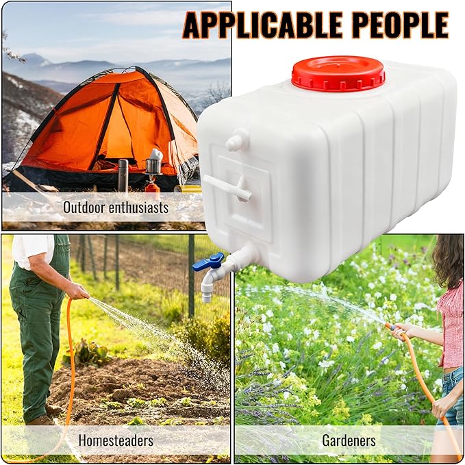 21Gallon/80L Water Storage Tank, Portable Water Tank for Outdoor Camping,Farms and Gardens, Rectangular Translucent White