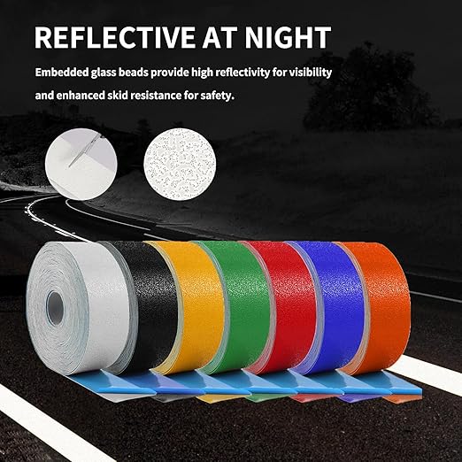 Reflective Pavement Marking Tape Slip-Resistant and Durable, Heavy-Duty Rubber Base for Outdoor Applications, Perfect for Driveways, Walkways, and Parking Areas (White, 2 Inch X 36 Feet)