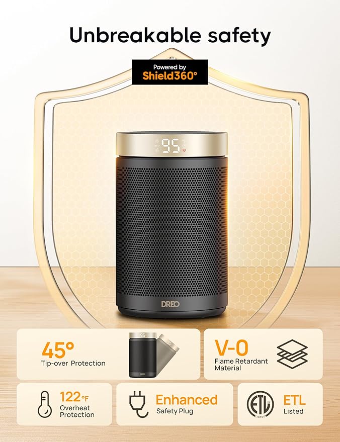 Dreo Space Heater, Portable Electric Heaters for Indoor Use with Thermostat and Remote, 2024 Upgraded, Digital Display, 12H Timer, 5 Mode, 1500W PTC Ceramic Fast Safety Heat for Office Bedroom Home