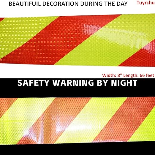 Reflective Tape Outdoor Waterproof 8 inch X 66 feet, High Visibility Hazard Conspicuity Warning Safety Industrial Marking Tape