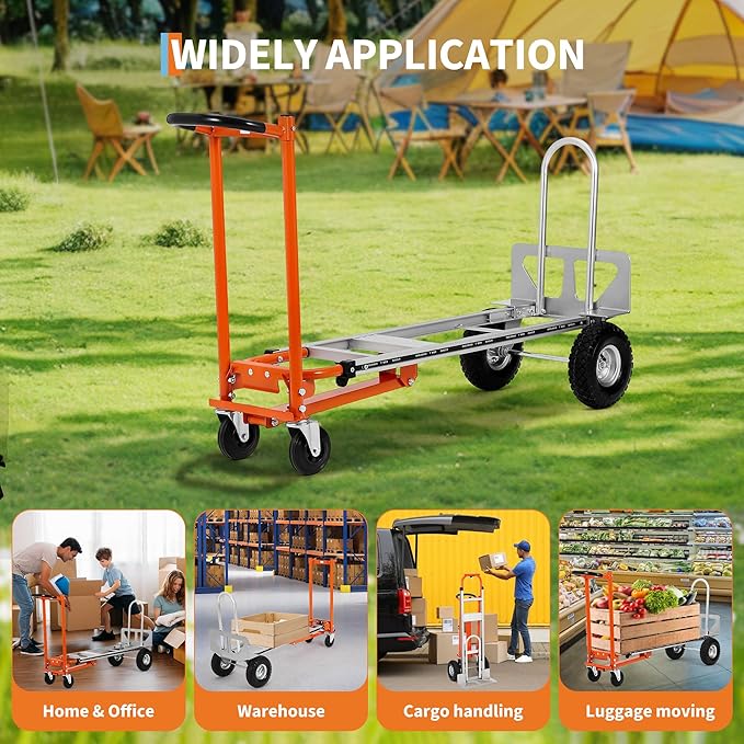 3 in 1 Convertible Hand Truck Dolly, 770 LBS Load Capacity Folding Cart with Wheels, Elastic Straps, Aluminum Collapsible Dolly Cart for Home, Warehouse, Supermarket, Office