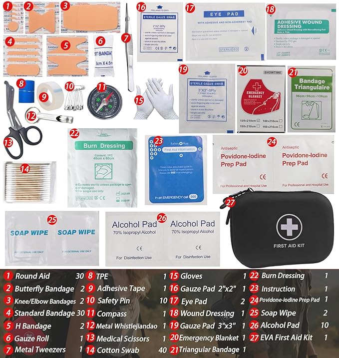 First Aid Kit 150 Piece Emergency Kit for Home, Camping, Cars, Hiking, Travel, Outdoor, Adventure Portable Survival IFAK Kits (Black)