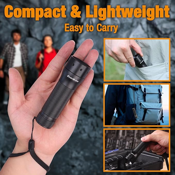 EverBrite Mini Flashlight, Zoomable LED Flash Light, 3 Modes, 3AAA Batteries Included, Handheld Small Flashlight for Camping, Emergency, Home – Black, Christmas Gifts