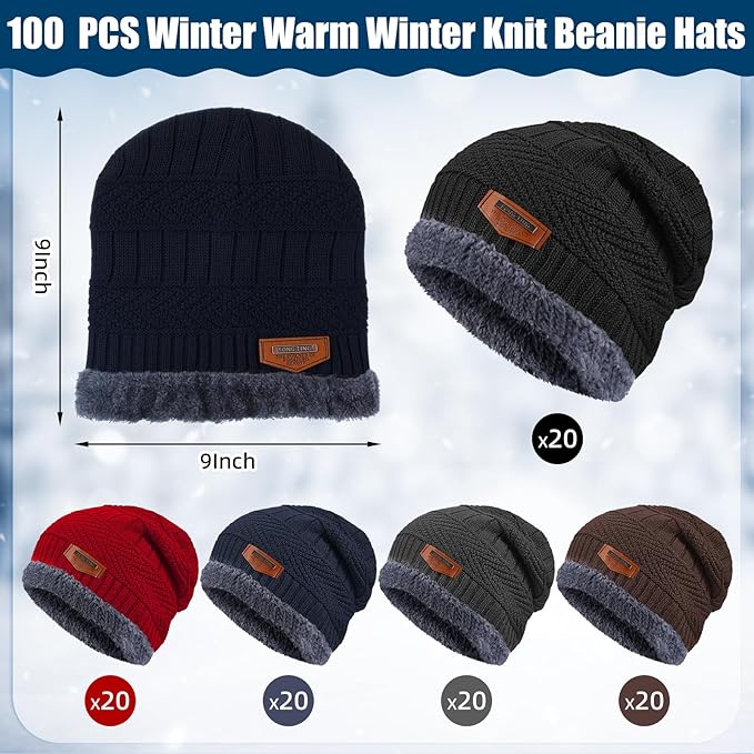 200 Pcs Emergency Blanket Beanie Hat Bulk Homeless Package Care Supplies Survival Kit for Cold Weather Outdoor Camping Hiking (Stylish)