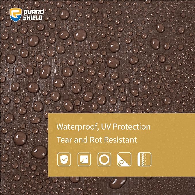 GUARD SHIELD Tarps Heavy Duty Waterproof 10x10 Feet Brown/Bright Silver Poly Tarp Cover Square Outdoor Thick UV Resistant Tarpaulin with Grommets 10mil