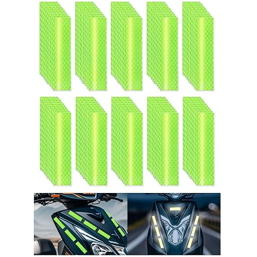 Non Fading Fluorescent Yellow Reflective Stickers 1 inch X 4 inch, Outdoor Waterproof High Visibility Safety Adhesive Reflector (100 Pcs)