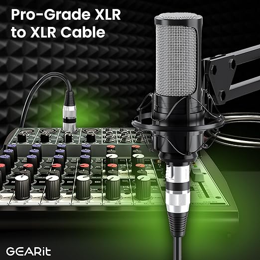GEARit XLR Male to Female Microphone Cable (6 Feet, 10-Pack) 3-Pin Balanced Shielded Mixer, Recording Studio, Podcast - Black