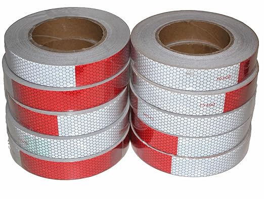 Dot-C2 Reflective Tape 1 inch X 74 FT X 10 Rolls, Red White Safety Reflector Tape for Trucks, High Intensity Grade, Conspicuity Tape