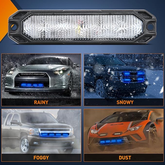 Nilight 6LED Emergency Strobe Lights 4PCS Ultra slim Surface Mount Hazard Caution Light bar 12-24V Sync Feature Warning Flashing Light kit for Truck Car Vehicle ATV SUV UTV Blue
