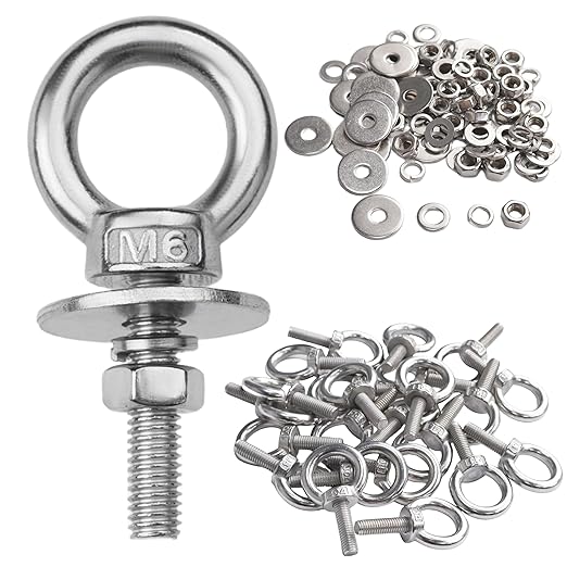 24 Pack M6 Stainless Steel Eye Bolts with Nuts, 1/4" x 1" Long Lifting Ring Eye Bolt， Eye Bolts Heavy Duty for Hang Tie Down Outdoor (24, M6x26mm (1/4"x1"))