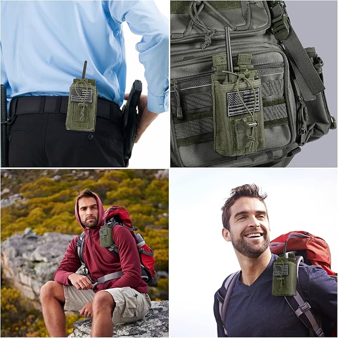Tactical Radio Holder Radio Holster Molle Radio Pouch Universal Radio Case Military Heavy Duty Radio Bag for Police Firefighter Two Ways Walkie Talkies Vest (Army green)