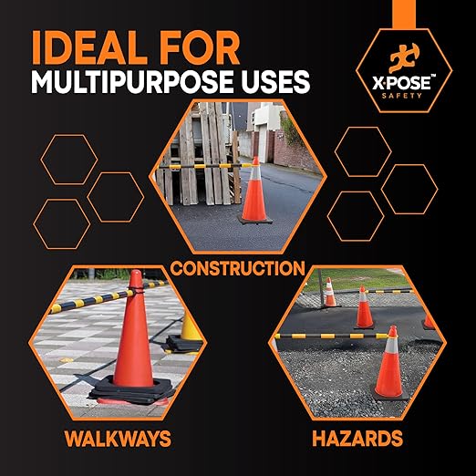 Retractable Barrier for Safety Traffic Cones - 2" OD - Large Yellow and Black Bar Barricade - for Road Construction, Parking, Warning, Temporary Security Divider (20, Yellow & Black, 53" x 84")