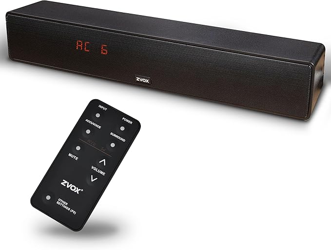 ZVOX Dialogue Clarifying Sound Bar - Patented Hearing Technology, AccuVoice TV Sound Bar with 12 Levels of Voice Boost, 17" Home Theater TV Speakers, Ideal for Smart TVs - AV157 Black