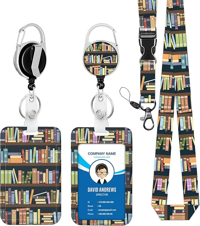 Book Badge Holder Lanyard ID Card Holders Detachable Name Tag Clips Cute Funny Teacher Office Gifts Women Man Cate Badge Holder Teacher Lanyard with id Holder