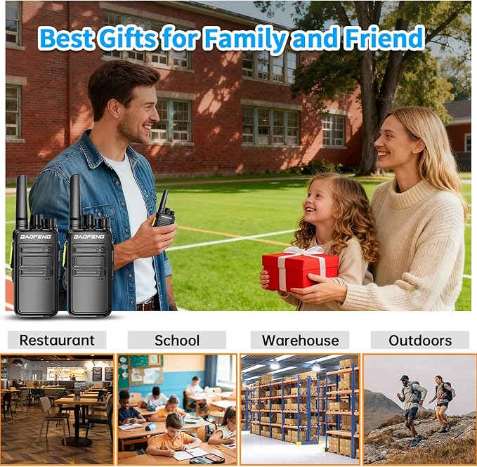 BAOFENG BD-V12B Radio 6 Pack Long Range Walkie Talkies for Adults, Portable FRS Two-Way Radios Rechargeable, with 6 Way Gang Charger,Earpiece,Typc-C Charging for School,Restaurant,Men,Birthday Gifts