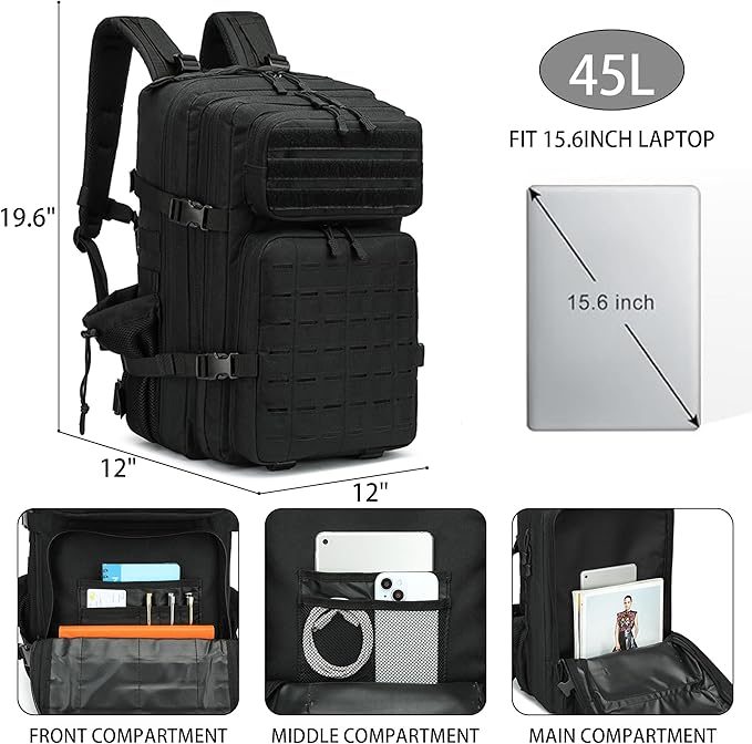 Military Tactical Backpack 45L/25L 3 Day Assault Pack Molle Daypack Hiking Backpack for Men and Women
