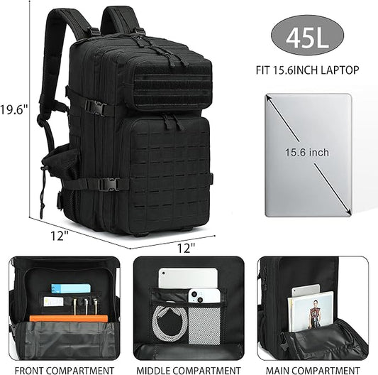Military Tactical Backpack 45L/25L 3 Day Assault Pack Molle Daypack Hiking Backpack for Men and Women