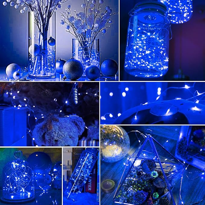 pozzolanas 50 Pack Blue Battery Operated String Lights - 7ft Waterproof Fairy Lights with 20 LEDs for Home, Mason Jar, Party, Wedding, Halloween, Christmas Decorations