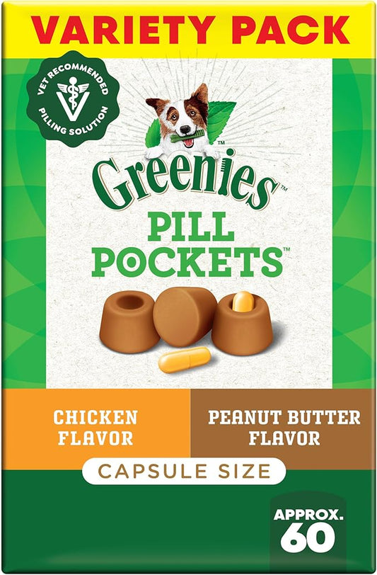 Greenies Pill Pockets for Dogs Large Size, Soft Dog Treats, 15.8 oz. Pouch Variety Pack, Two Flavors (60 Treats)