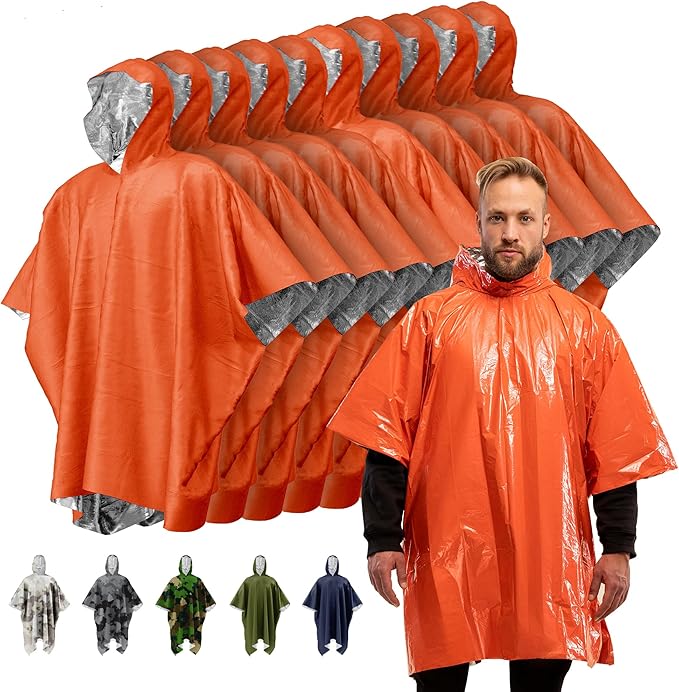 PREPARED4X Emergency Poncho and Mylar Blanket Liner - Waterproof, Wind-Resistant Outdoor Rain Poncho for Camping, Emergencies