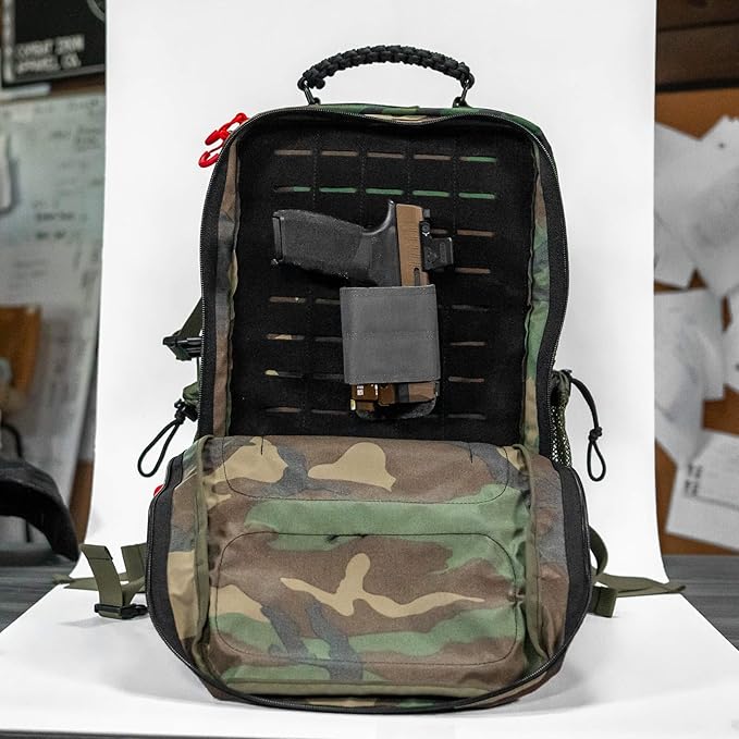 Combat Iron 35L Military Tactical Backpack for Men & Women, Molle Daypack Bug Out Bag, Hiking, Camping, Travel Rucksack with Bottle Holder, Woodland BDU Camo