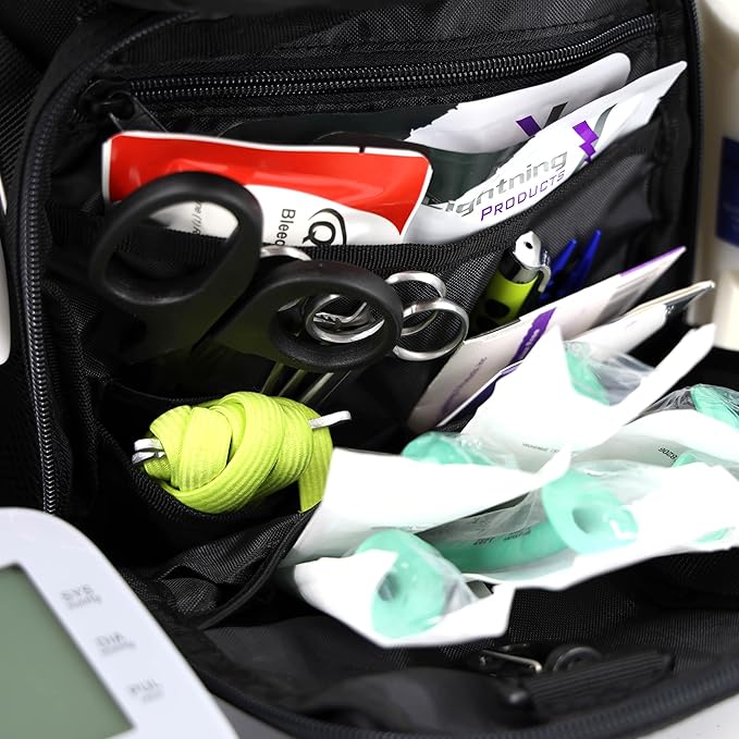 Lightning X Fully Stocked TacMed First Responder Trauma Medical Backpack EMT Kit | MB45-SKF | w/Professional First Aid Emergency Supplies (Black w/Hydration Bladder)