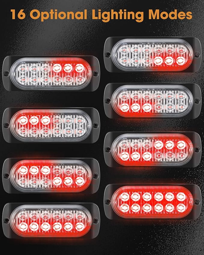 Leelosp 14 Pcs 12 LED Strobe Lights for Tow Trucks Construction Vehicles Surface Mount Emergency Hazard Beacon Safety Warning Lamps Flashing 12-24V Grille Head for Car Accessories (Red)