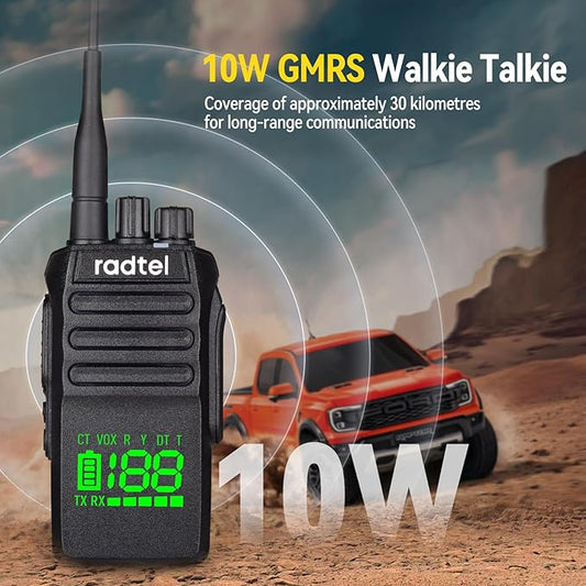 Radtel RT-493 GMRS Radio 10W IP67 Waterproof Handheld, 199 CH Long Range Two Way Radio for Adults, GMRS Repeater Capable, UHF Scanning & Receiving, 2800mAh Type-C Charging (2 Pack)