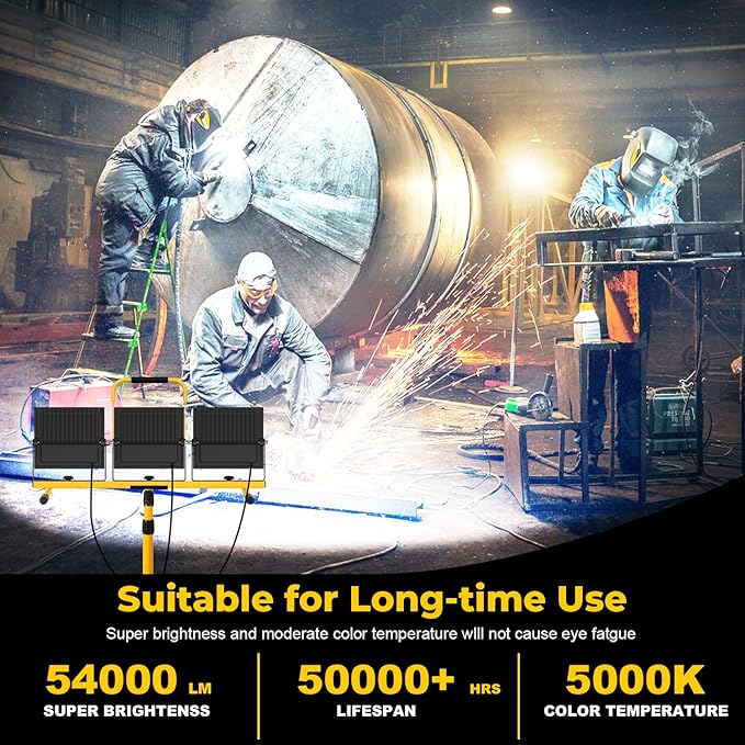 54000 Lumen Work Lights with Stand Led Triod Light 3 Adjustable Head with 16FT Cord - IP67 Waterproof LED Work Lights with Stand for Outdoor Indoor Job Site Workshop Garage Construction Site Lighting