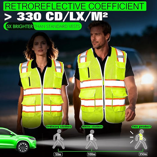 BeautyWill 10 Pack Custom Logo Safety Vest ANSI Class 2 High Visibility Reflective Vest Personalized Construction Vest Bulk