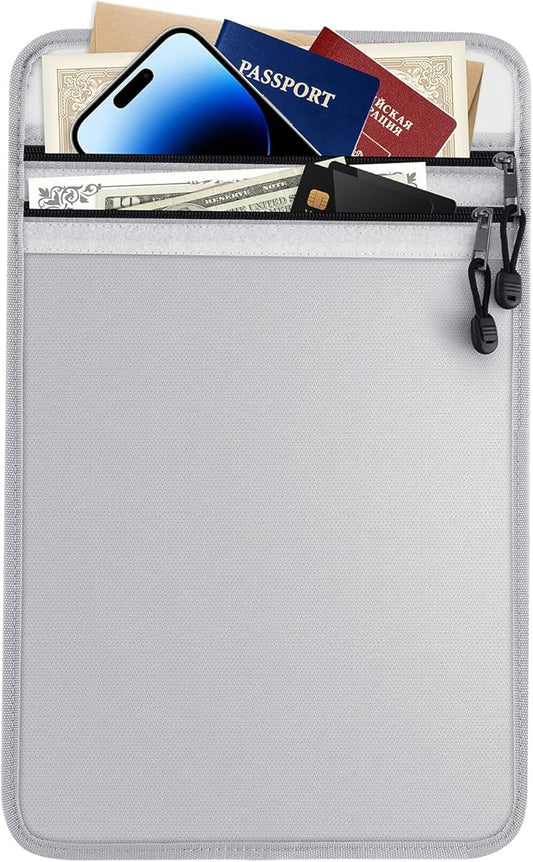 Upgraded 2 Pockets Fireproof Document Bag(2000℉) - Mondoshop 15”x 11”Heat Insulated Fireproof Money Bag with Zipper for Cash, Important Document Organizer for Documents, Valuables, Passports