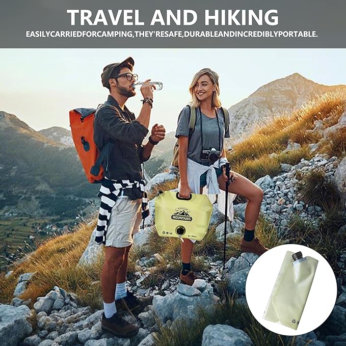 Collapsible 8L Water Storage Bag, BPA-Free Portable Folding Water Jug with Adjustable Faucet, Leakproof Emergency Water Bag for Camping, Hiking, Riding, Outdoor Sport (2, Beige & Green)