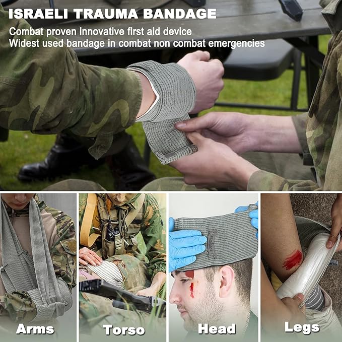 Israeli Emergency Bandage, 6" 2Pack Compression Bandage, Trauma Wound Dressing, Sterile Vacuum Sealed Packaging for Bleeding Control, Medical Trauma Kit, Combat Tactical First Aid IFAK Supplies