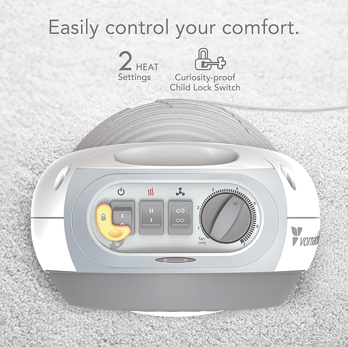 Vornadobaby Tempa Nursery Space Heater, Electric Space Heater for Baby with Locking Controls, Tipover Protection, Safety Shutoff, Hidden Cord Storage, Adjustable Thermostat