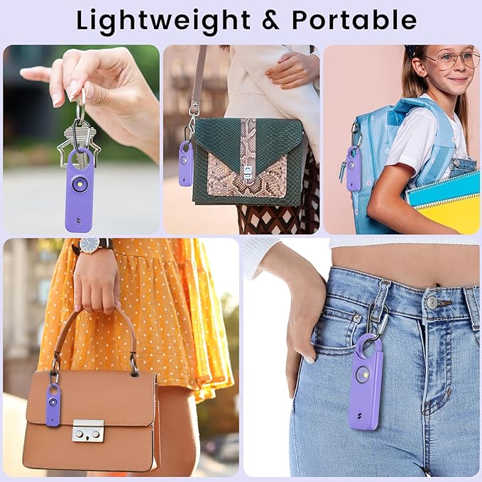 Personal Safety Alarm - 135dB Ultra Loud Siren with LED Strobe Light, USB-C Rechargeable, Compact Keychain Alarm for Women/Men, Emergency Flashlight & Vibration Alert(Purple)