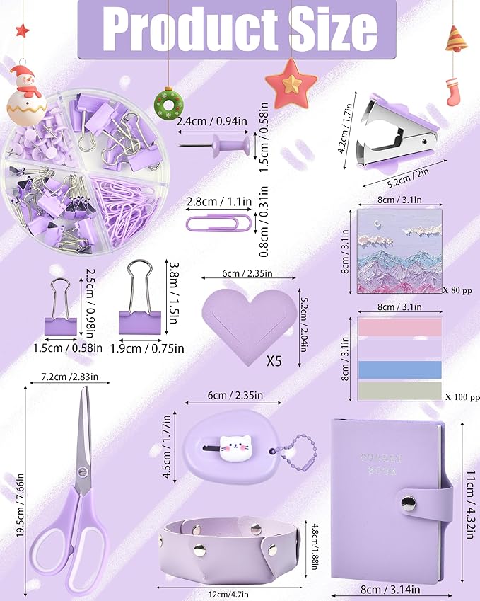 Purple Desk Accessories, 26Pcs Office Supplies and Desk Organizers, with Tape Dispenser, Stapler, Staple Remover Ect, Christmas Gifts