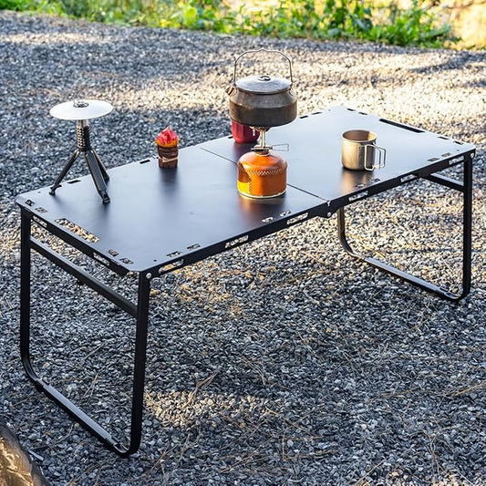 SoloWilder Foldable Camping Table with Gas Struts 3'5" Carbon Steel Large Outdoor Portable Table 11.8lb for Hiking, BBQ, Picnic