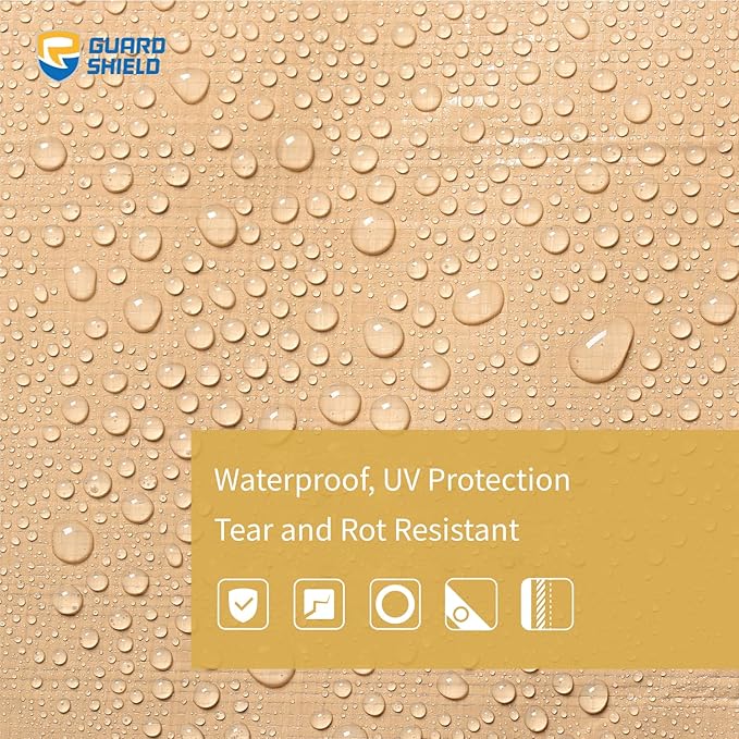 GUARD SHIELD Beige Tarp 8x10 Feet Large Tarps Heavy Duty Outdoor Tarpaulin Cover 12mil