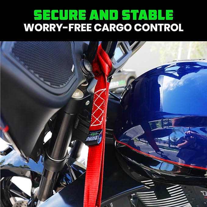 Rhino USA Soft Loop Tie Down Straps (4-Pack) - 1.6 Inch x 17 Inch (5,000 lbs Break Strength) Heavy Duty Motorcycle Handlebar Straps for use with Ratchets for ATV, UTV, Dirt Bike (Red)