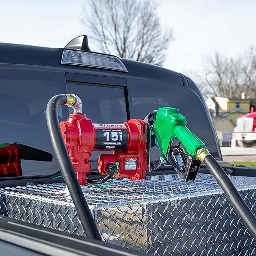 Fill-Rite FR1210HA1 12V 15 GPM Fuel Transfer Pump with Discharge Hose & Automatic Nozzle, Green - Gasoline, Diesel, Kerosene, Ethanol & Methanol Blends & Biodiesel