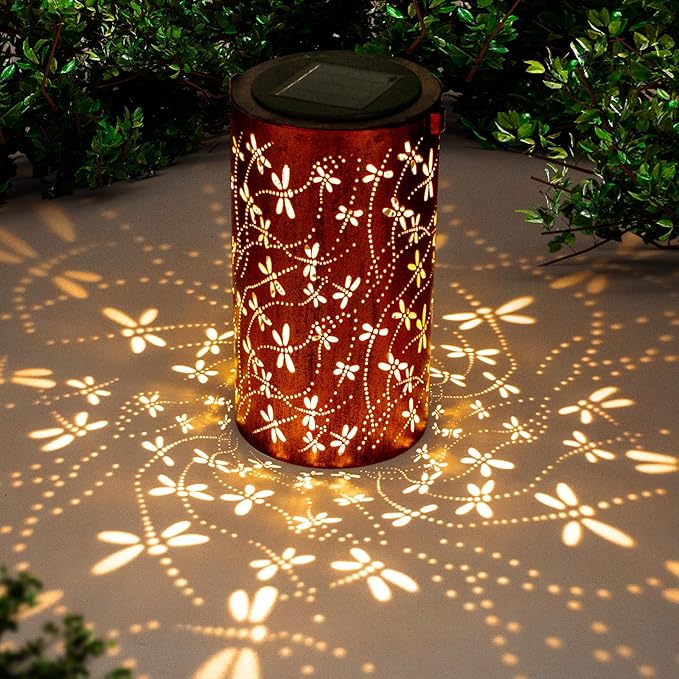 YISITEONE Dragonfly Outdoor Solar Lanterns, Garden Waterproof Metal Hanging Decor Lights for Patio Yard Pathway Lawn Front Porch, Birthday Gardening Gifts for Women Mom Grandma