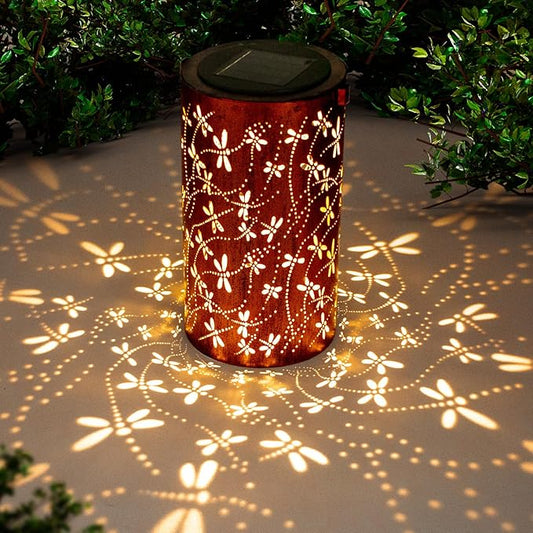 YISITEONE Dragonfly Outdoor Solar Lanterns, Garden Waterproof Metal Hanging Decor Lights for Patio Yard Pathway Lawn Front Porch, Birthday Gardening Gifts for Women Mom Grandma