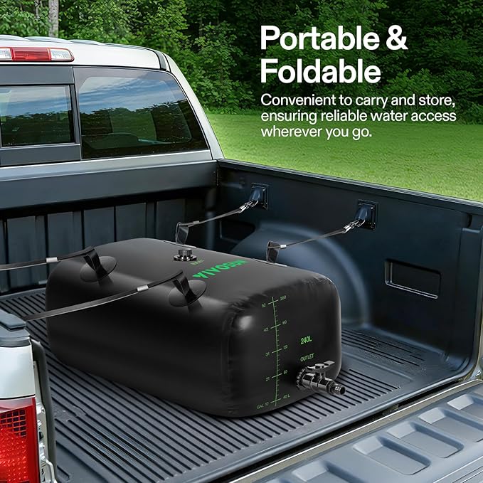 VIVOSUN 240 L/64 Gal Water Storage Bladder, Foldable and Portable Water Tank, Water Storage Bag Containers for RV, Camping, Garden, Irrigation, Drought Resistance, Firefighting