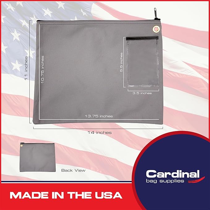 Interoffice Transit Mailbag, Canvas Envelope, Grommet for Padlock & Zip Tie, Large Zipper Pouch, Sack for Documents, 14 x 11 inch (Gray)
