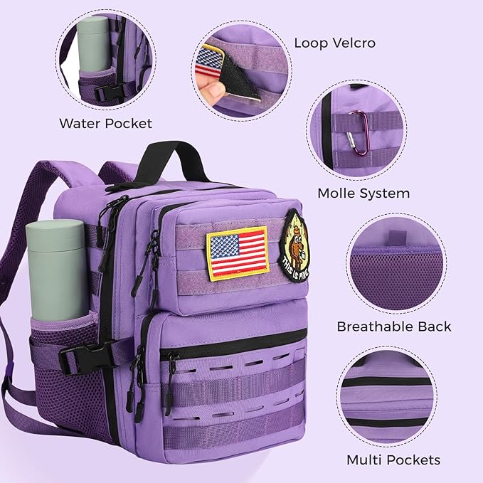 9L Mini Tactical Backpack for Men Women,Small Military Tactical Backpack for Sport,Gym,Hiking,Travel,Camping (Purple)