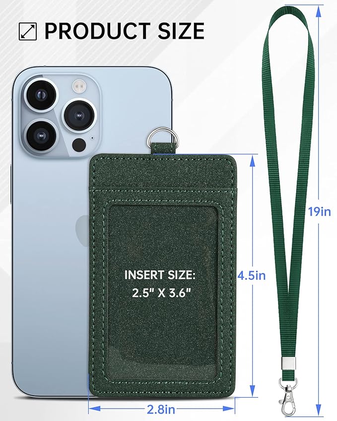 Teskyer Badge Holder with Lanyard, Leather ID Name Badge Card Holder with Lanyard for ID Badges, Vertical, Starry Dark Green