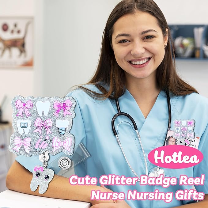 Dental Nurse Badge Reel with Alligator Clip Funny ID Badge Holders Cute RN LPN CNA MA PCT Badge Buddy Nursing Medical Students Nurse Accessories for Work