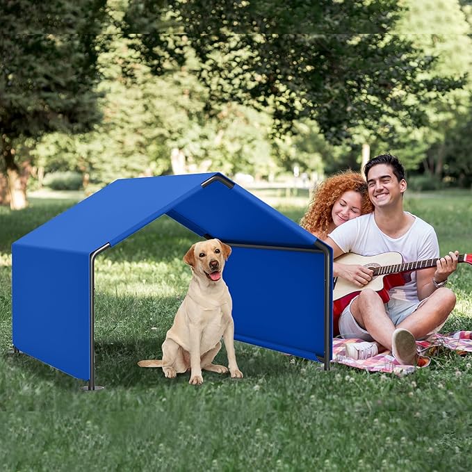 Dog Shade Shelter Outdoor, 4'x4'x3' Dog Tent Outdoor, Pet Tent Outside with Waterproof Roof, Blue Sun Rain Cover for Pet Cat Goat Pig Small Animals and Livestock