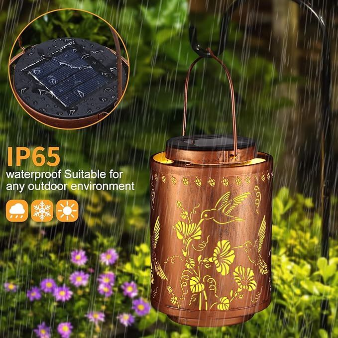 Solar Lanterns Outdoor Waterproof Garden Decor Gifts for Women Mon Grandma Metal Hanging Solar Lights Decoration for Outside LED Lanterns for Yard Patio Lawn Pathway（Hummingbirds）